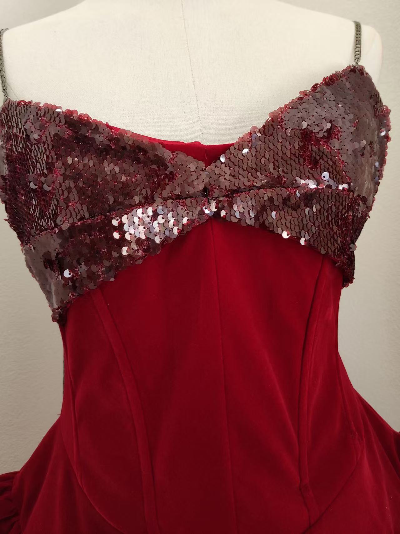 EVANGELINE SEQUIN RED MINI DRESS FOR PARTY