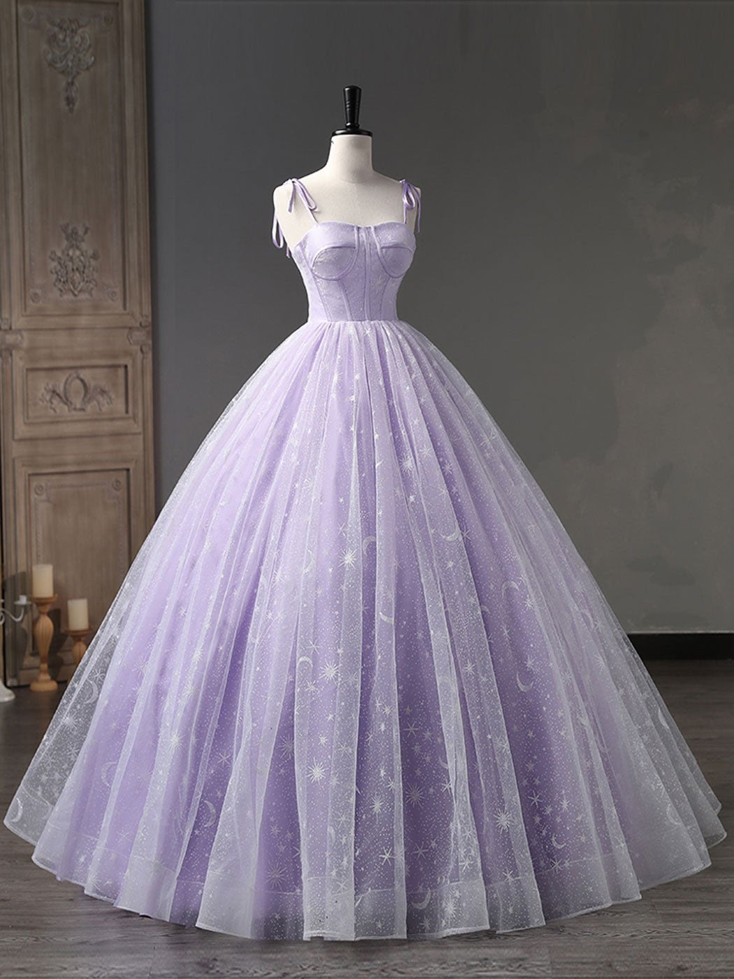 A-LINE TULLE PURPLE PROM GOWN