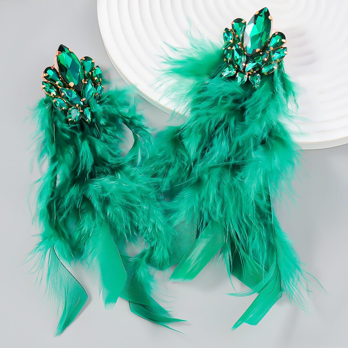 RHINESTONE FEATHER DROP EARRINGS FOR PARTY