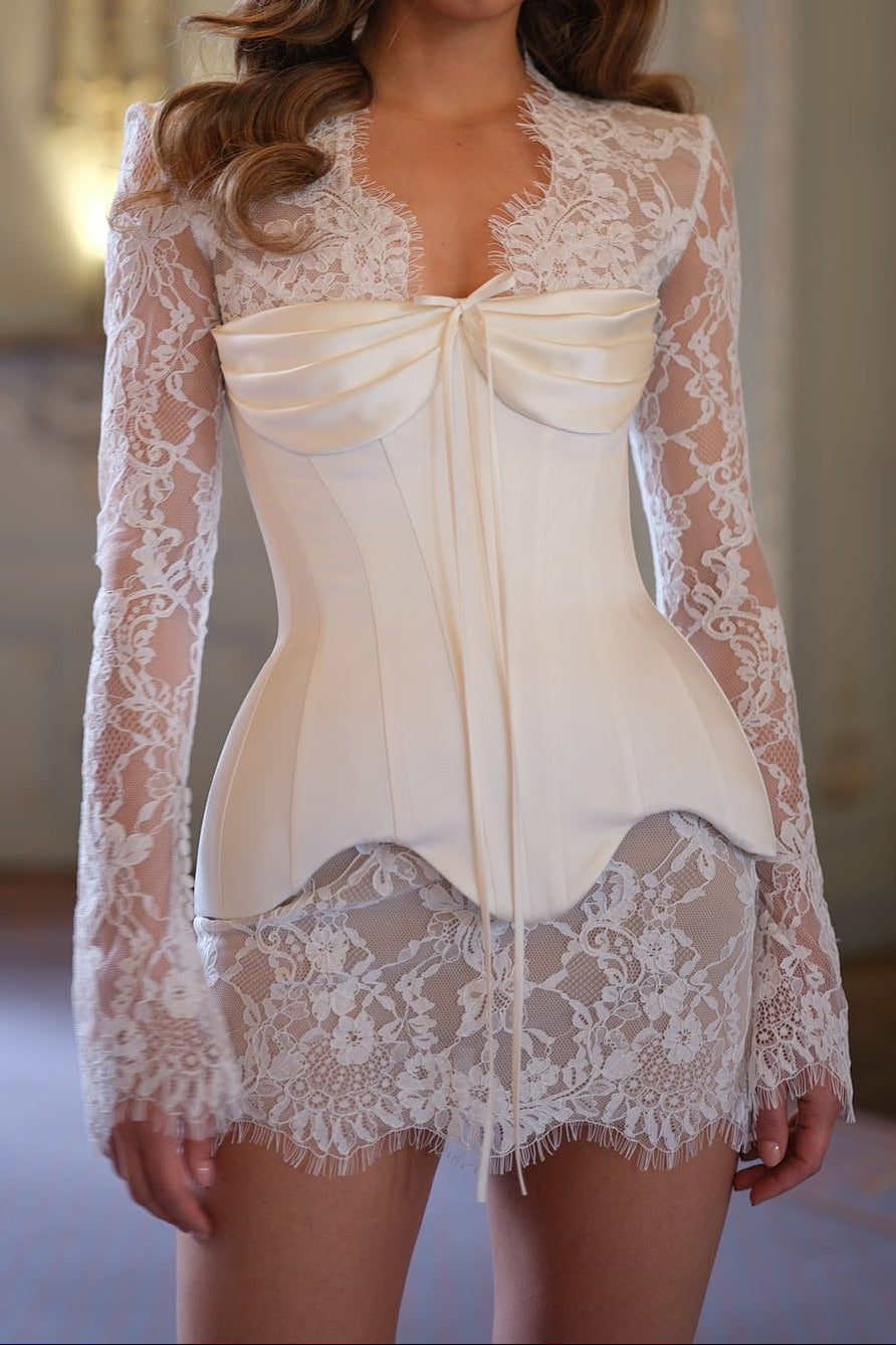 IVORY LACE SATIN CORSET MINI DRESS