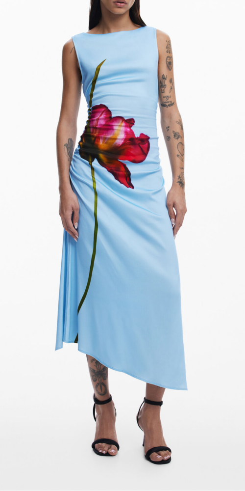 floral print with a ruched waist sleeveless midi dress floral print with a ruched waist sleeveless midi dress