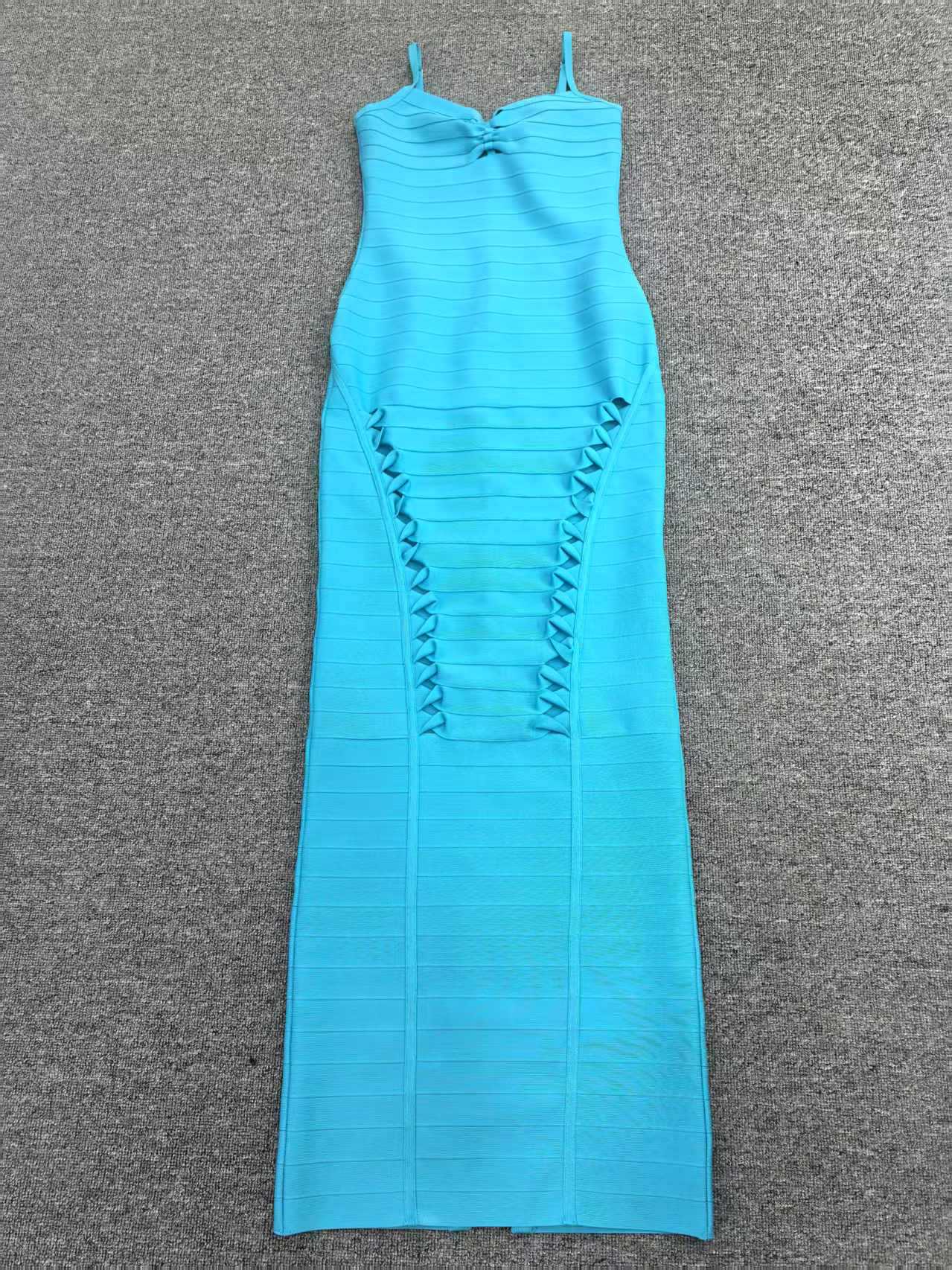 NANCY BLUE HOLLOW BANDAGE MAXI DRESS