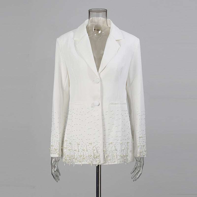 MIRABELLE PEARL BLAZER, WHITE, LONG SLEEVE, WEDDING BLAZER