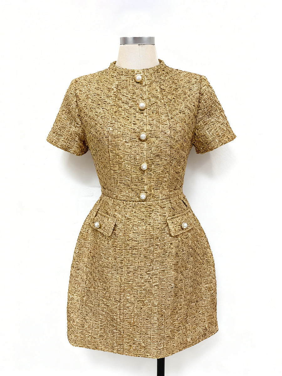 TIFFANY PEARL TWEED MINI DRESS GOLD COCKTAIL