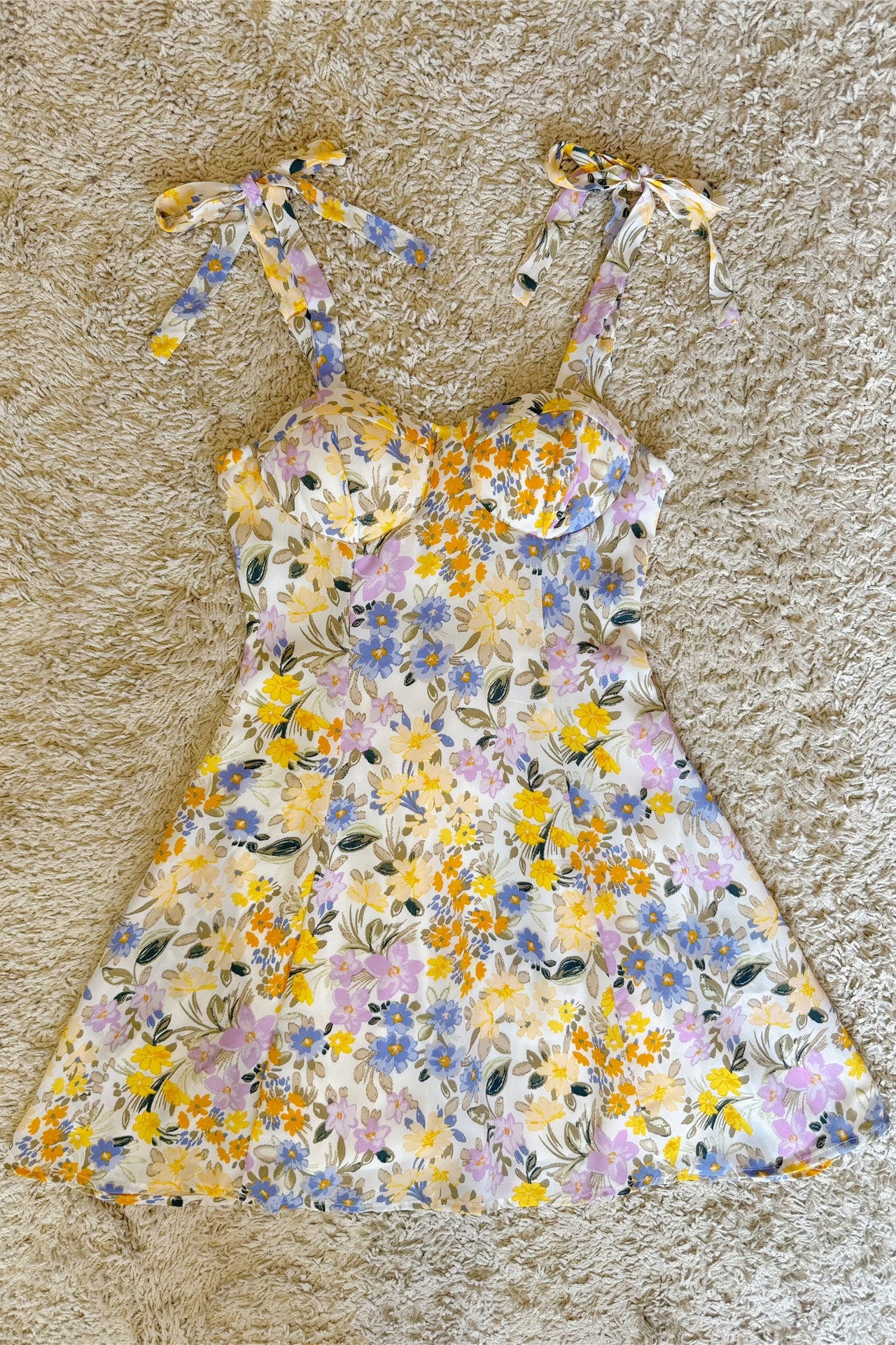 MULTICOLOR FLORAL TIE-STRAP BUSTIER MINI DRESS