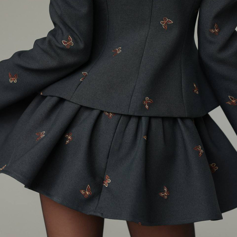 ADORA GREY BUTTERFLY BLAZER MINI SKIRT SET