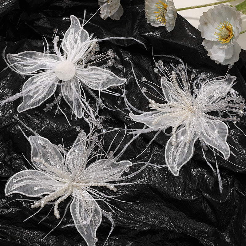 WHITE LACE PEARL CRYSTAL FLOWER HEADWEAR WEDDING CLAW CLIP