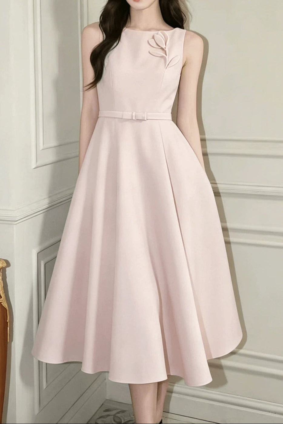 BLUSH 3D FLORAL SLEEVELESS MIDI FORMAL DRESS