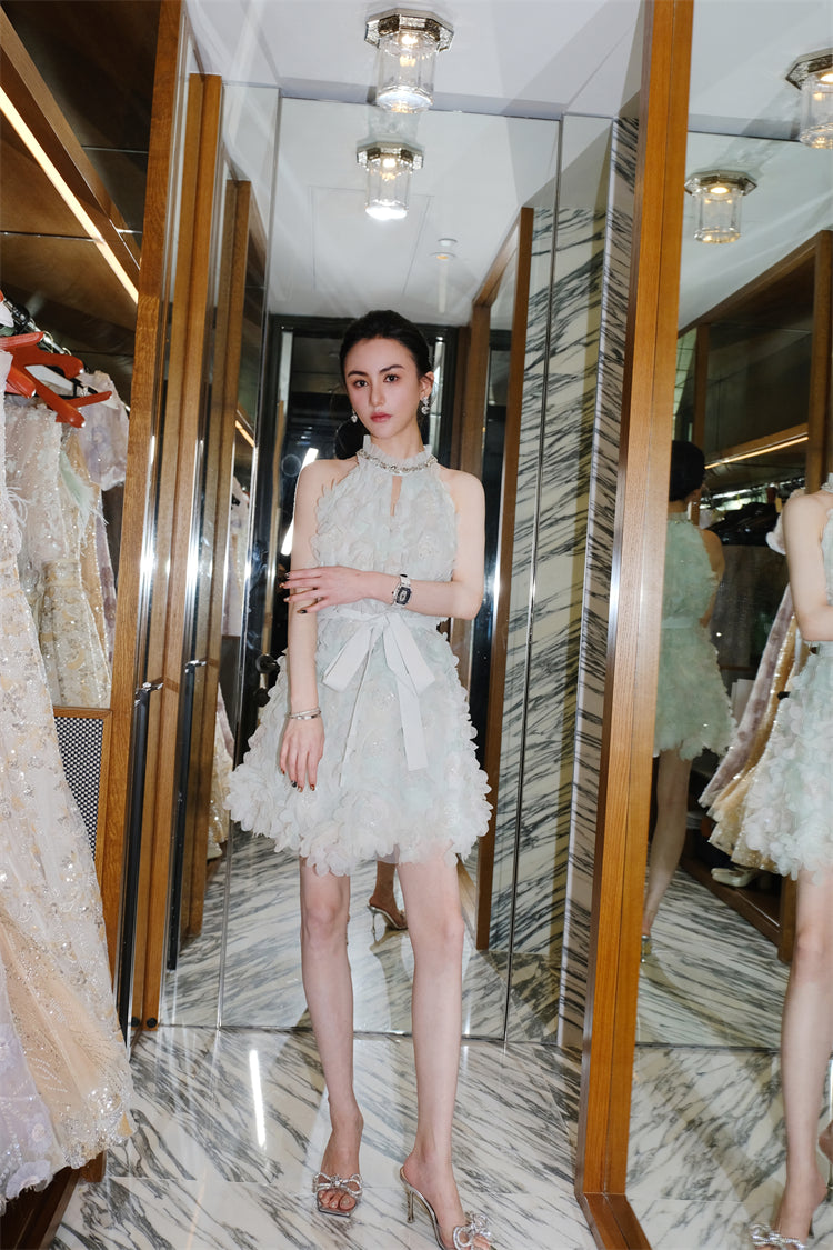 PASTEL GREEN FLORAL WEDDING GUEST MIDI DRESS
