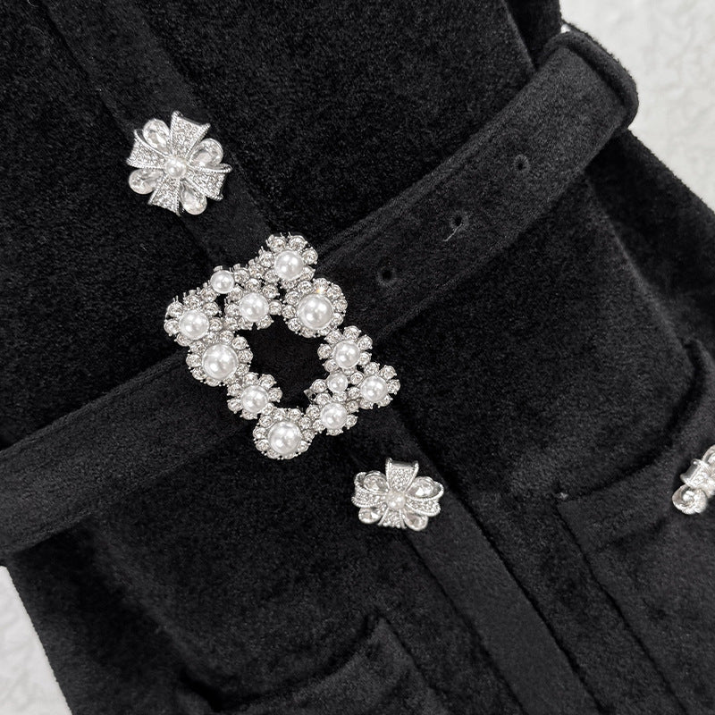 KAMA BLACK CHENILLE KNIT MIDI DRESS