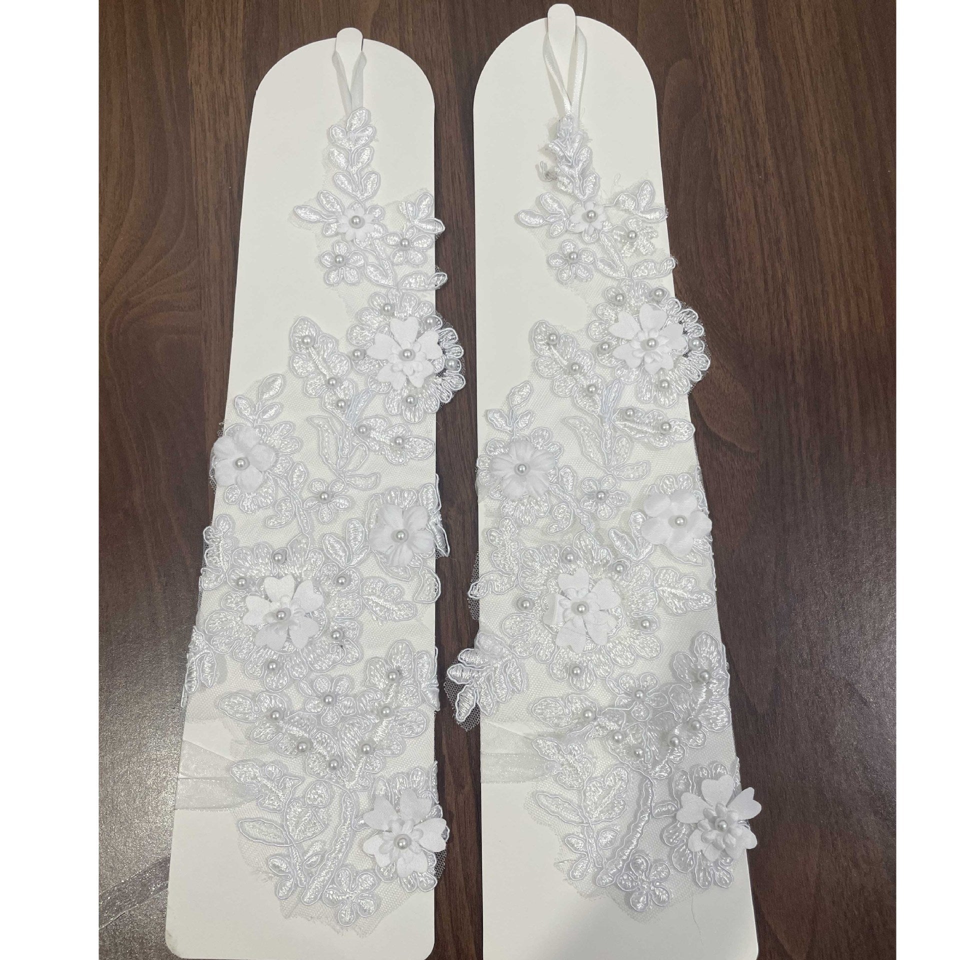 3D FLORAL PEARL LACE BRIDAL FINGERLESS GLOVES