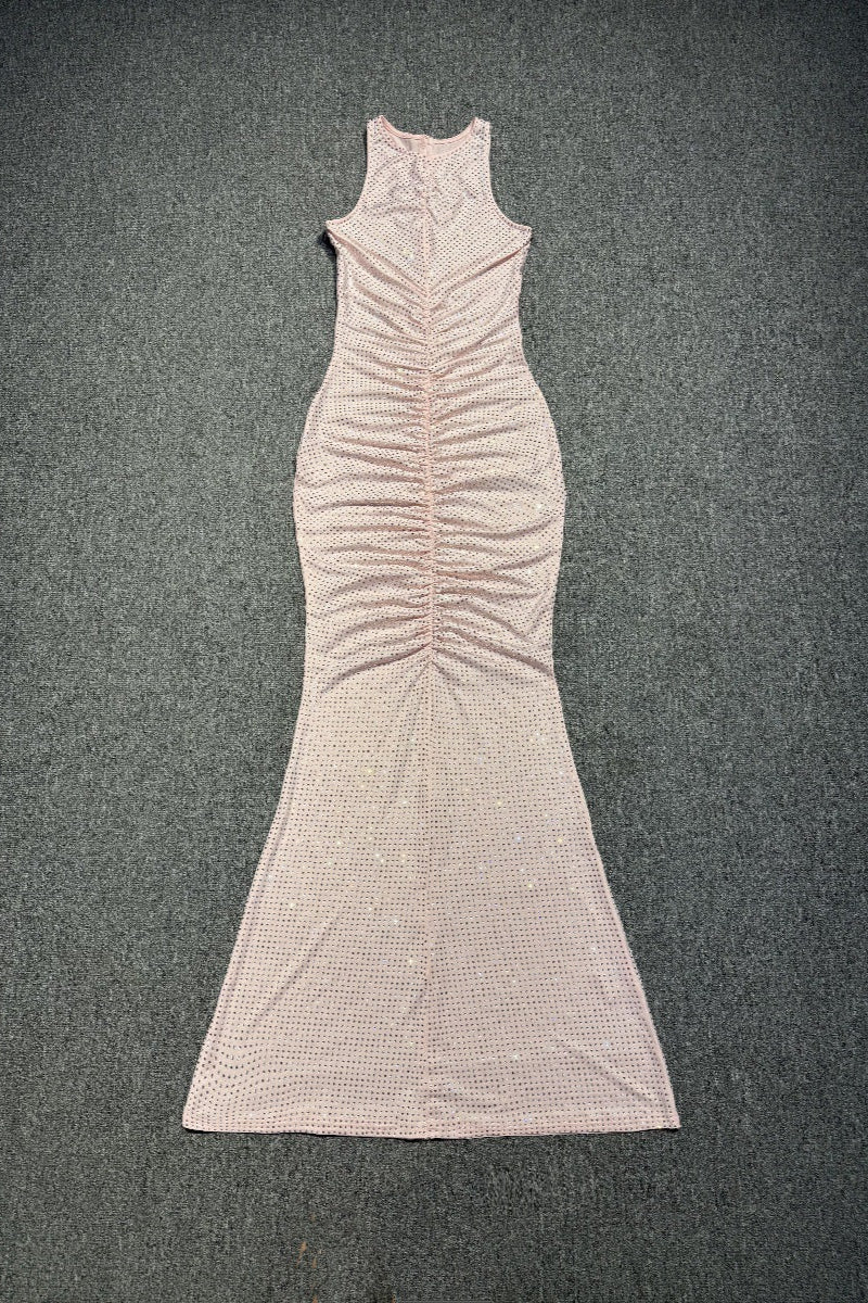 GLITTER HOLLOW MESH SLEEVELESS MAXI DRESS FOR PARTY