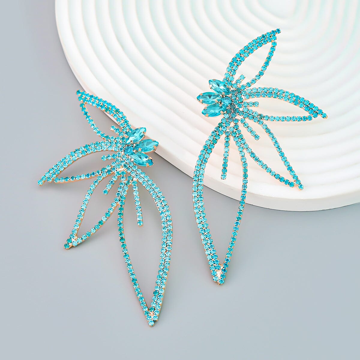 CRYSTAL BLUE FLORAL DROP EARRINGS FOR WEDDING