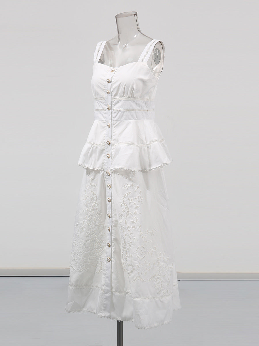 PEPLUM HOLLOW MIDI DRESS BEIGE WEDDING GUEST
