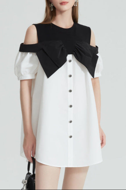EVELYN OFF-SHOULDER BOW MINI DRESS FOR PARTY