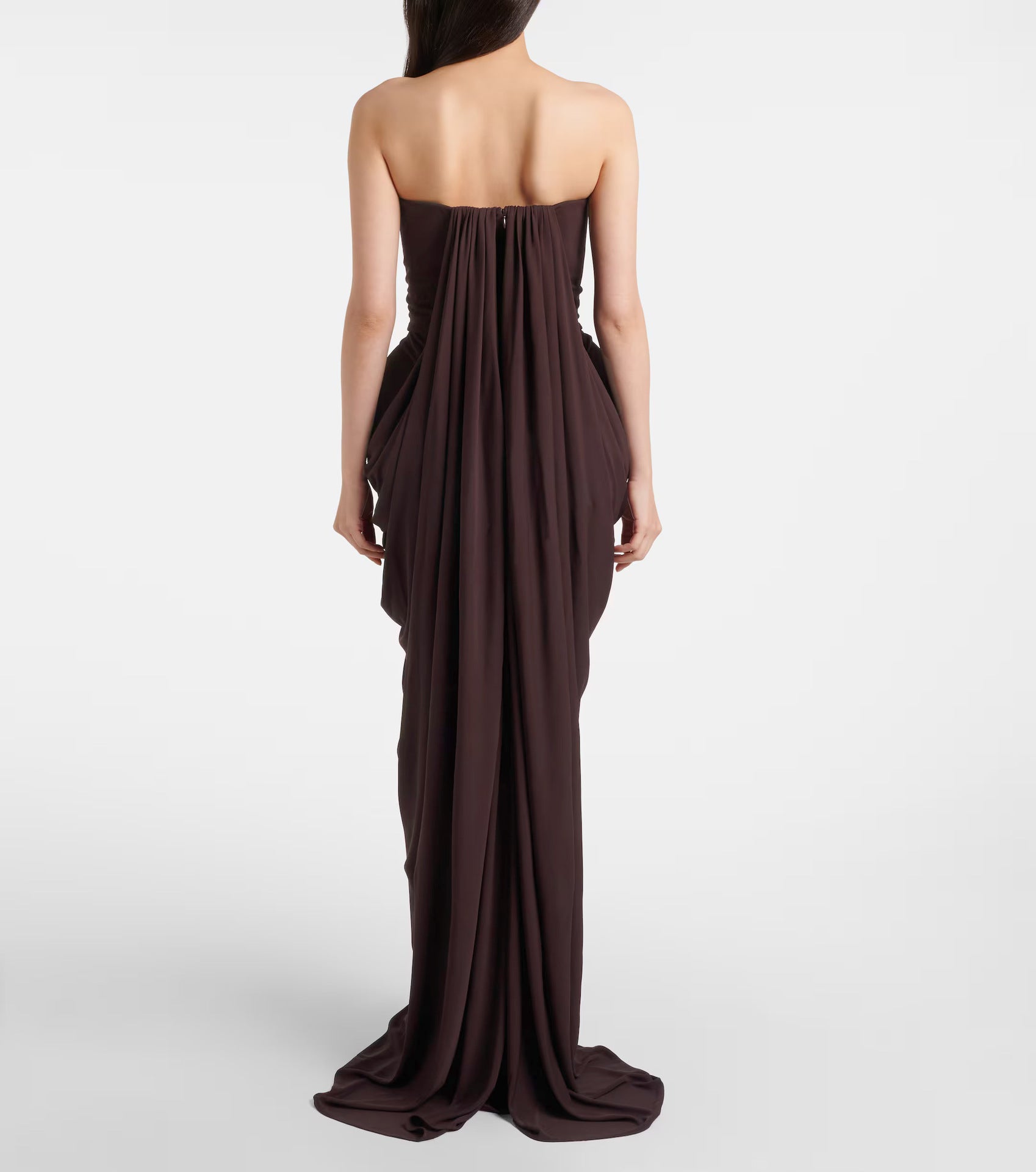 SIMONA BROWN STRAPLESS PLEATED GOWN