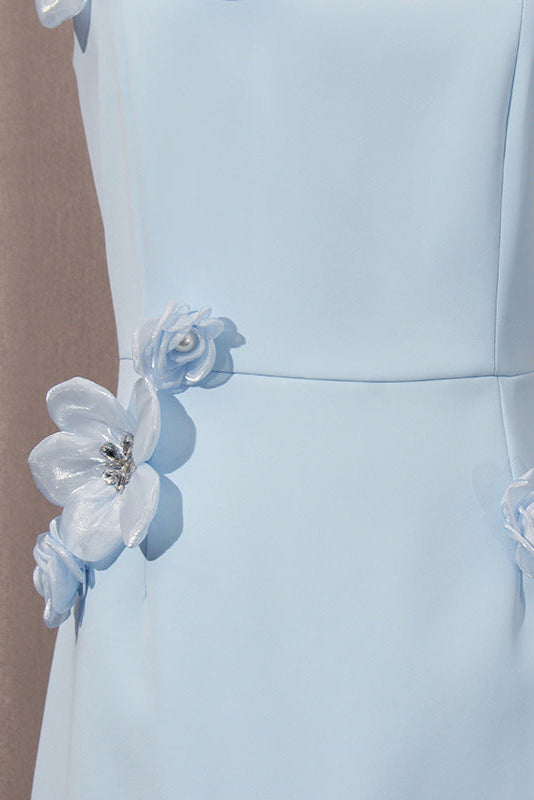 SABRINA 3D FLOWER MIDI DRESS BLUE WEDDING GUEST