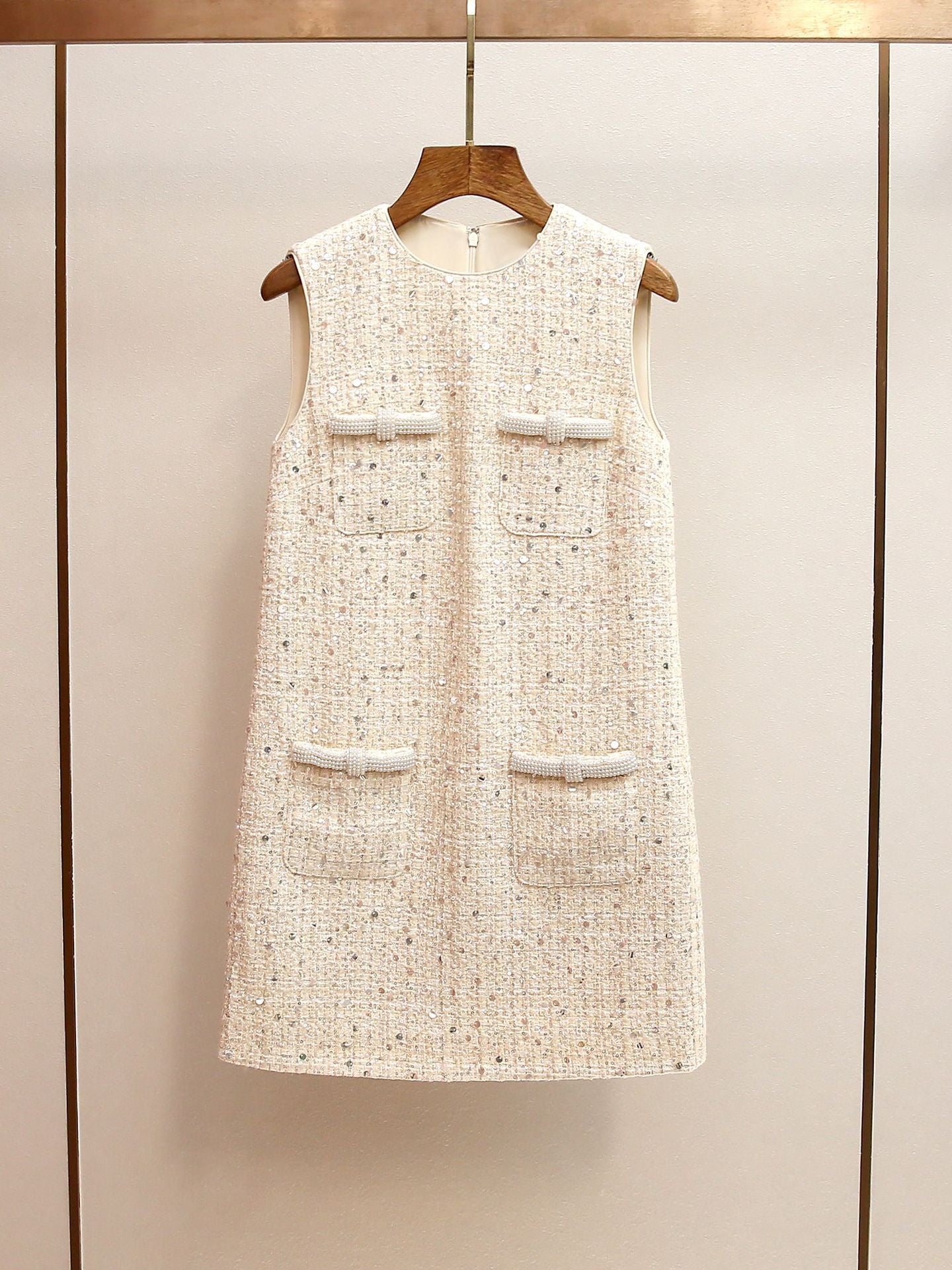 LILLIAN CREAM EMBELLISHED BOUCLE MINI DRESS