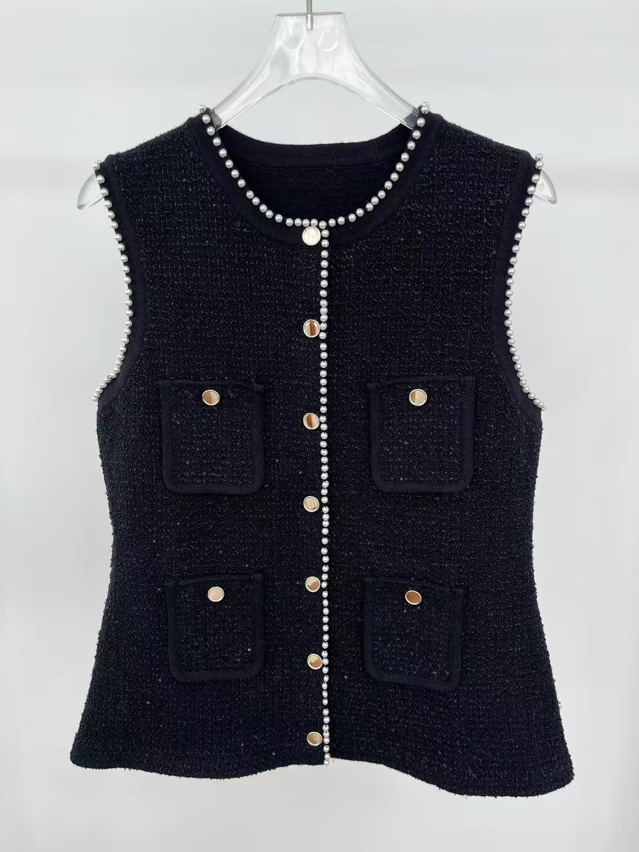 JODY BLACK TWEED PEARL VEST FOR WEDDING