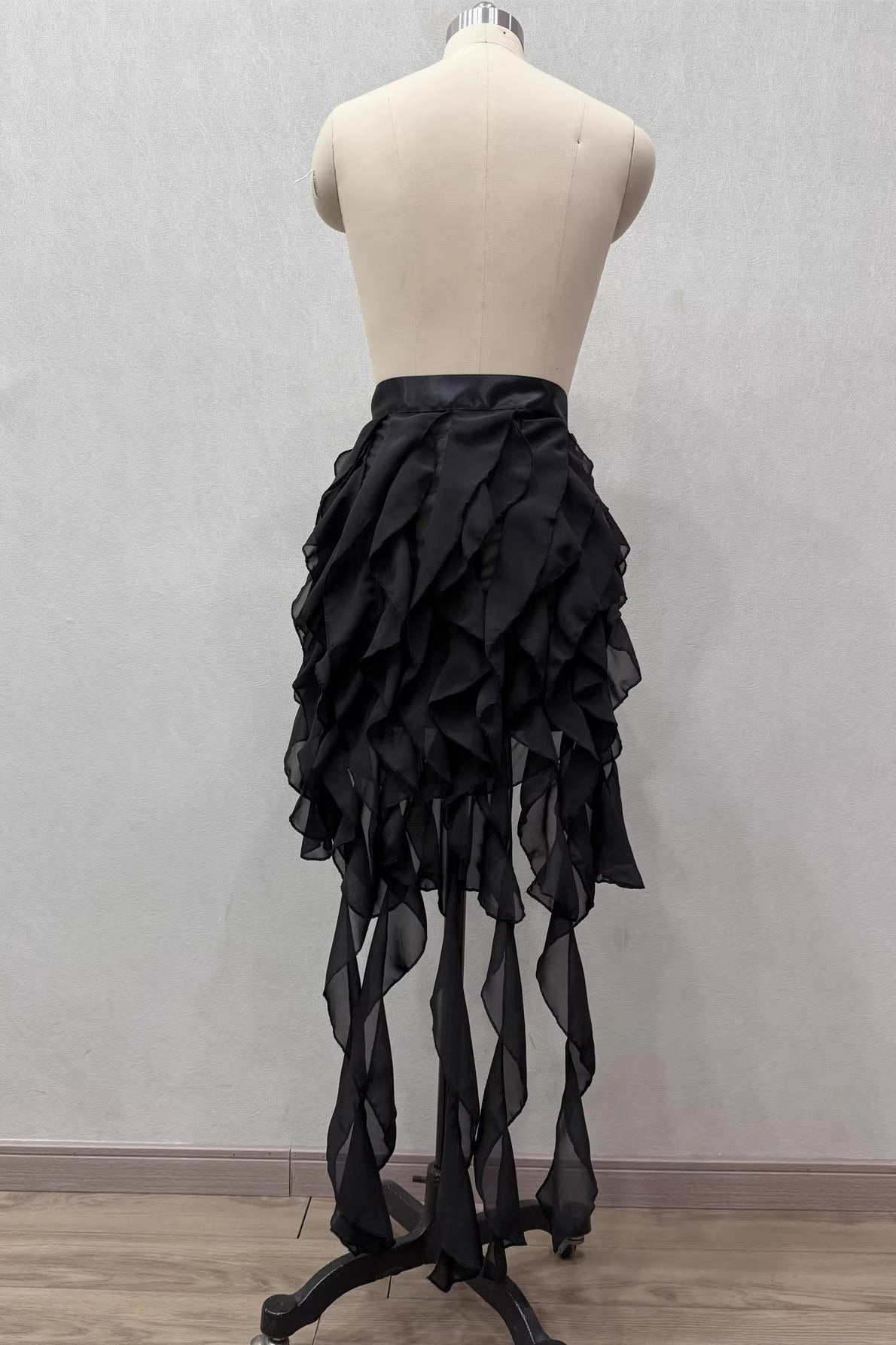 ASYM CASCADING RUFFLE CHIFFON SKIRT FOR PARTY