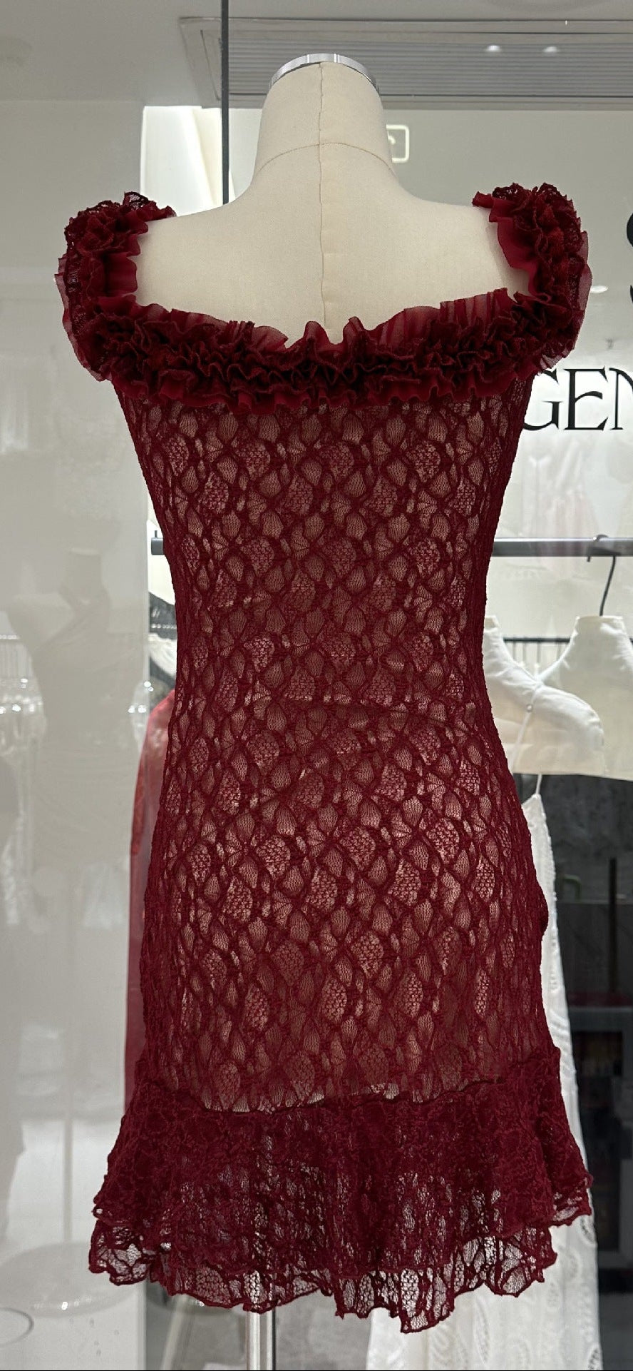 JENNY RUFFLE LACE STRAPLESS MINI DRESS FOR PARTY