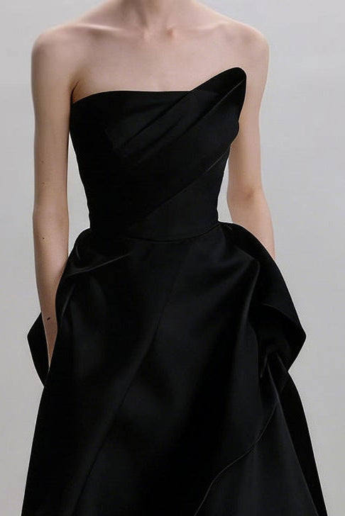 BLACK STRAPLESS SLIM MAXI DRESS, ELEGANT PARTY