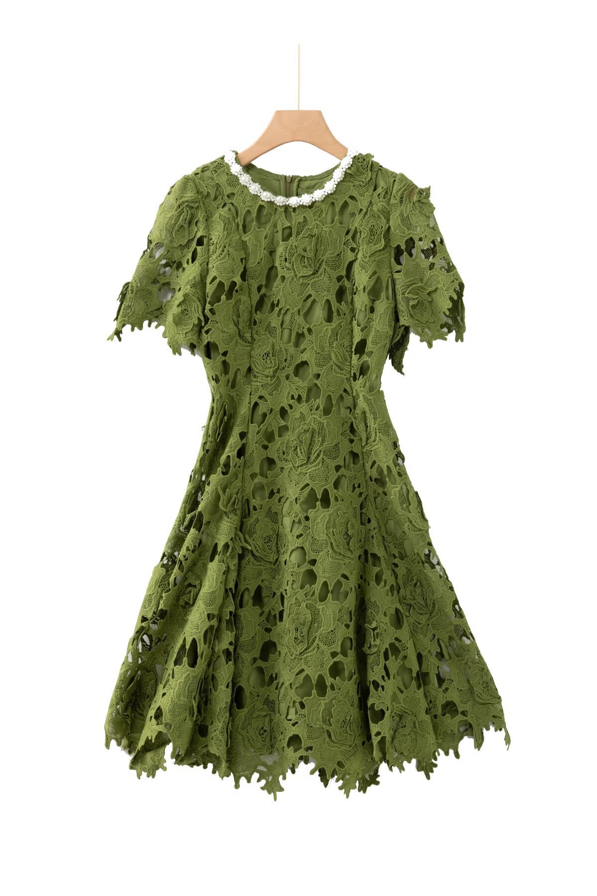 BEADED CROCHET MINI DRESS, GREEN PARTY STYLE