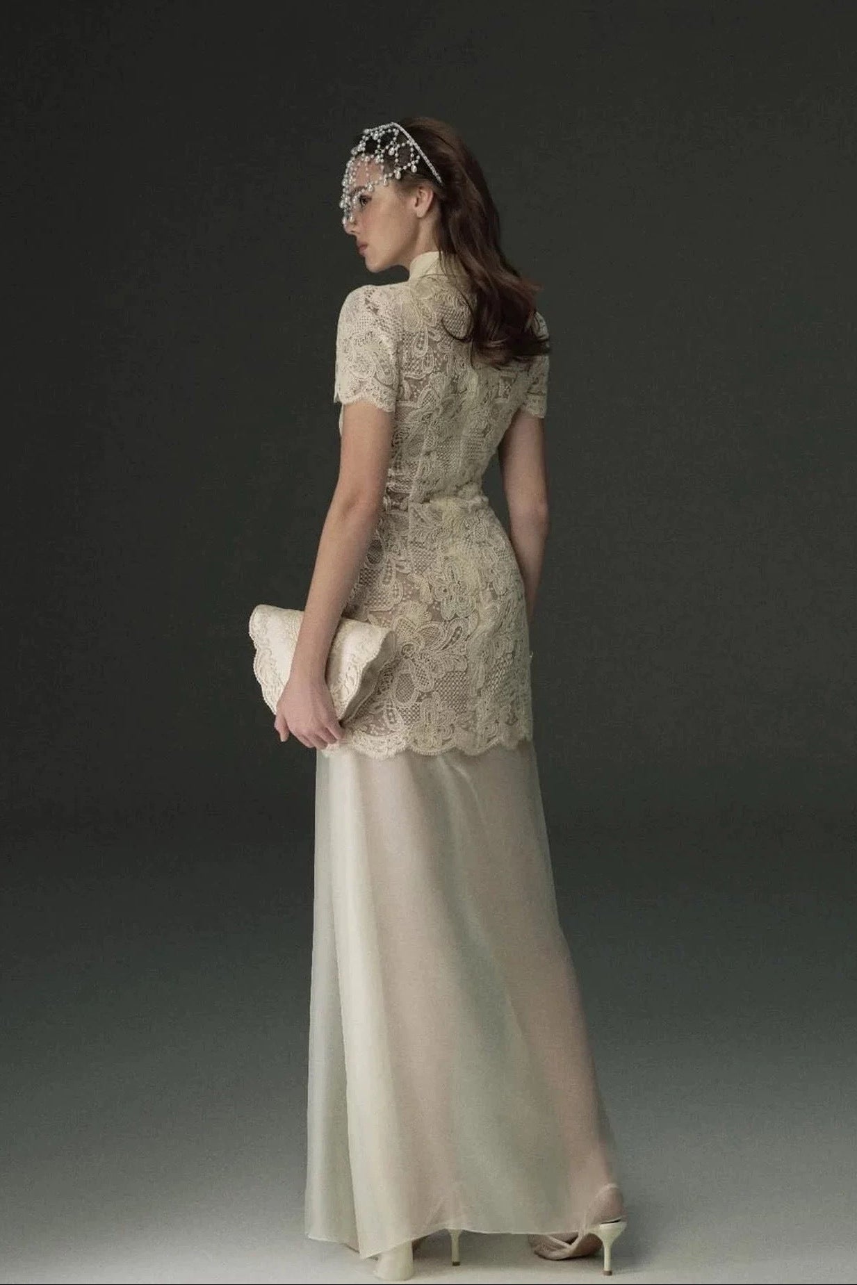 BEIGE LACE OVERLAY MAXI DRESS, COLLARED ORGANZA SKIRT, FORMAL
