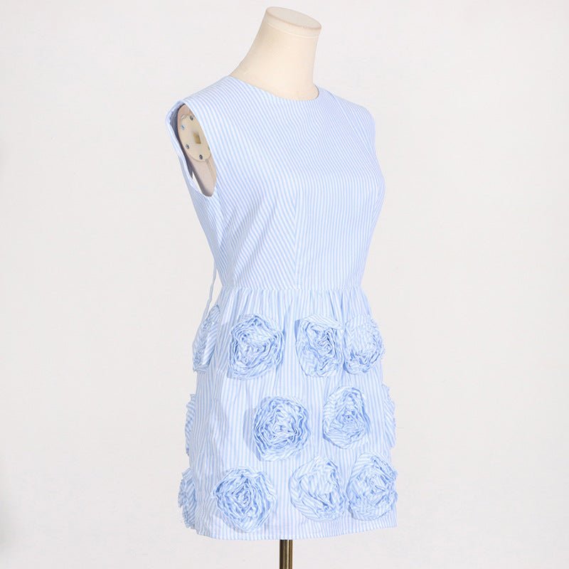 XAVIERA ROSE BLUE APPLIQUE MINI DRESS