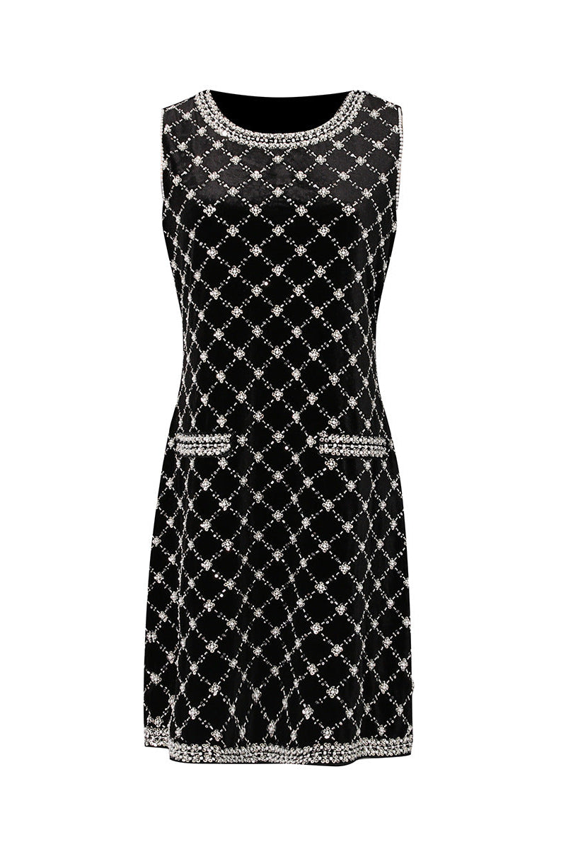 AMANDA BLACK-WHITE PLAID SLEEVELESS MINI DRESS