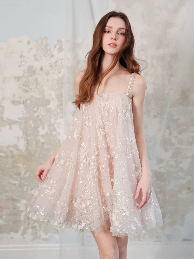 ZOLA PINK EMBROIDERED LOOSE DOLL PARTY DRESS
