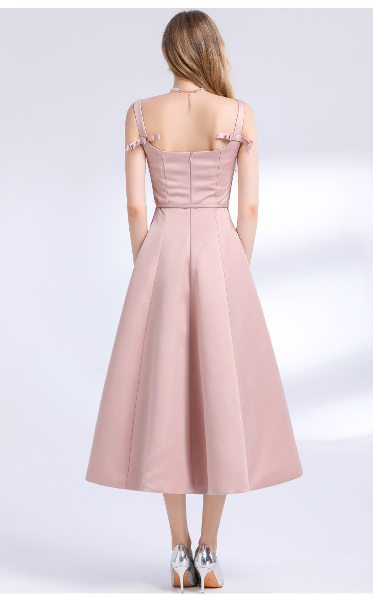 AMELIA SQUARE NECK SATIN SLIP MIDI DRESS PINK