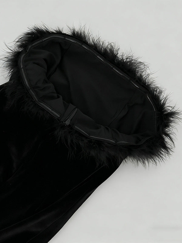 SAMANTHA BLACK VELVET STRAPLESS MINI DRESS