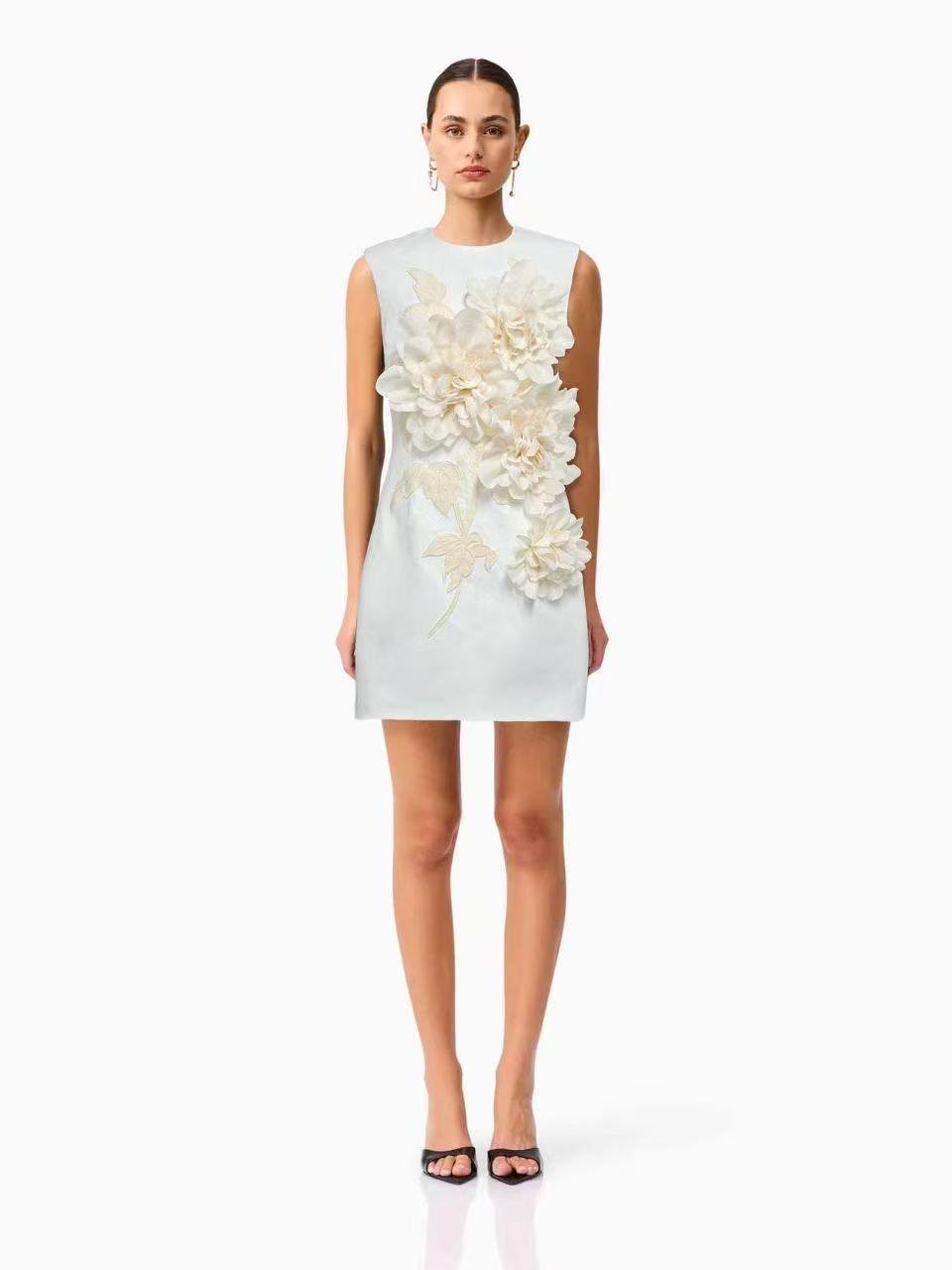 3D FLOWER MINI DRESS, BLACK, COCKTAIL PARTY