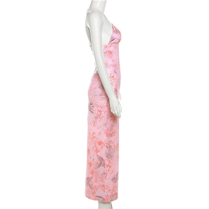 PRINTED STRAPLESS BACKLESS SHEATH MAXI DRESS