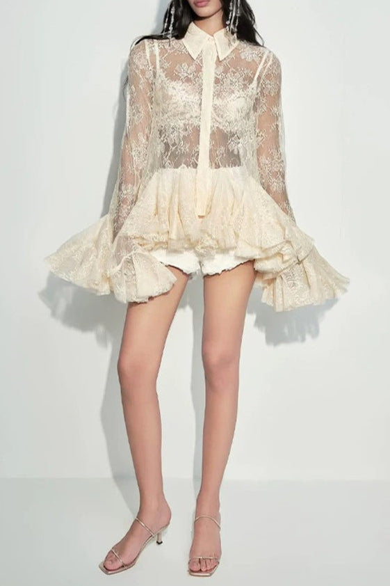 O1CN01DesW5m1rfQ1aOwnOk__2214671415658-0-cib APRICOT LACE RUFFLED TRUMPET SLEEVE SHIRT DRESS SET