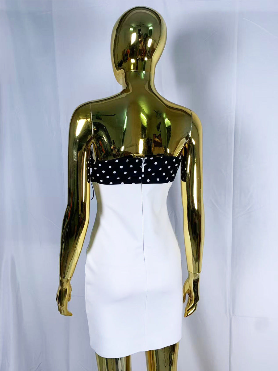 MICHAELIA WHITE POLKA DOT BANDAGE MINI DRESS WITH BOW