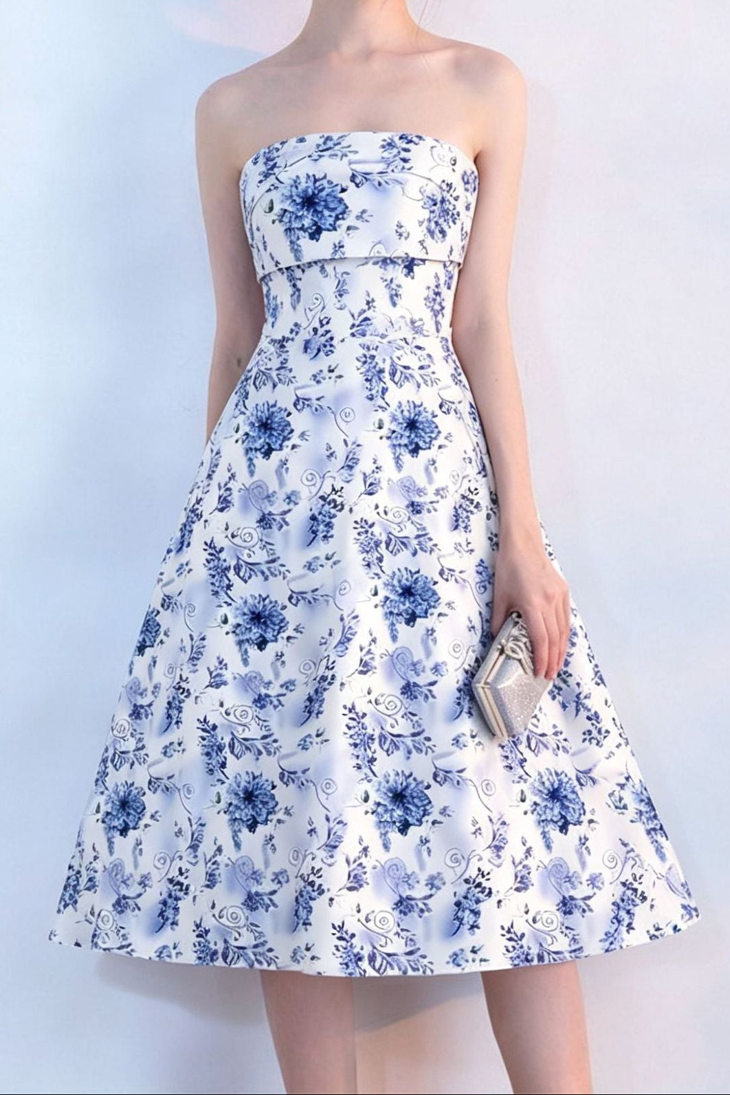 FLORAL STRAPLESS MIDI DRESS FOR PARTY