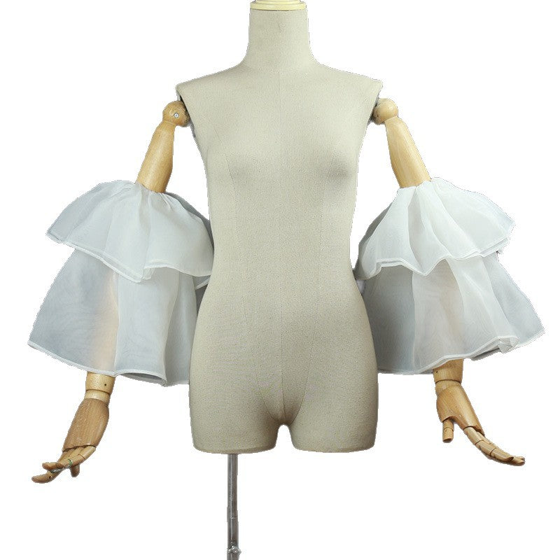 WHITE ORGANZA BELL CUFF SLEEVES DETACHABLE RUFFLE WEDDING
