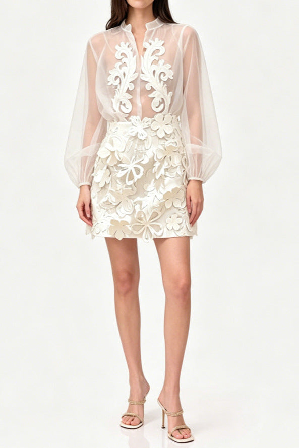 O1CN01DpKHku1rfQ5AHZzSK__2214671415658-0-cib FLORAL APPLIQUE SHEER BLOUSE & MINI SKIRT SET - WHITE