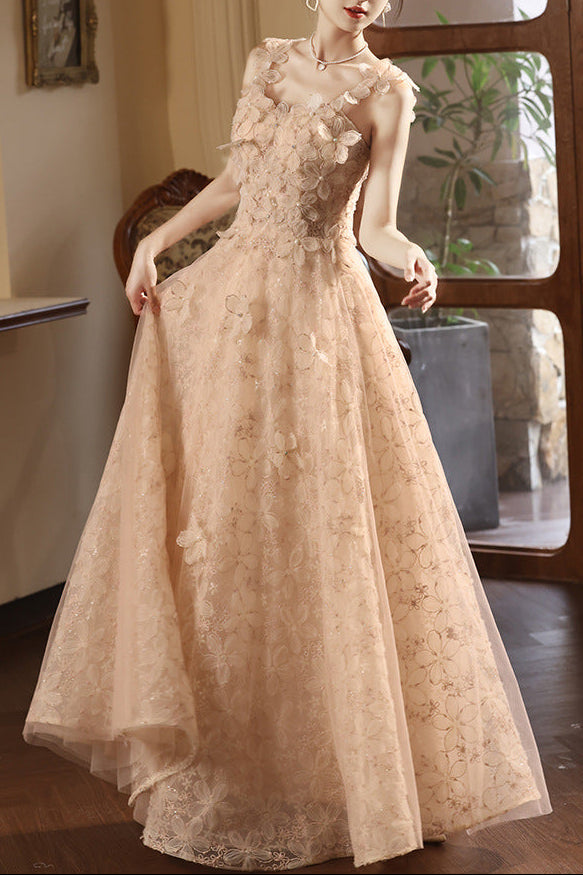 SABINA APRICOT STRAPLESS MINIMALIST FAIRY EVENING GOWN