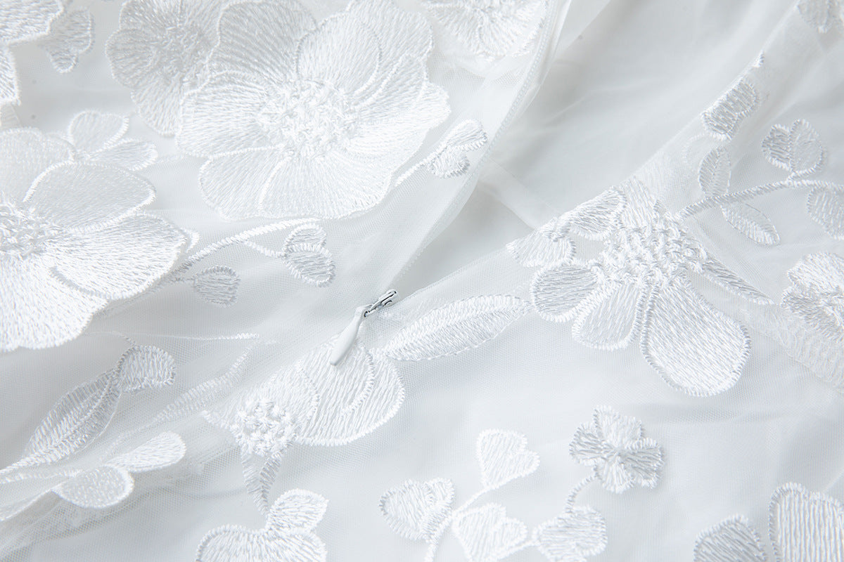 WHITE 3D FLORAL LACE MINI DRESS FOR WEDDING GUEST