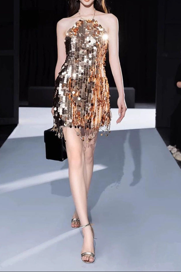 O1CN01DtaZ4c1ZtvSVK34ge__2219426133253-0-cib GOLD SEQUIN HALTER MINI DRESS - SLEEVELESS PARTY STYLE