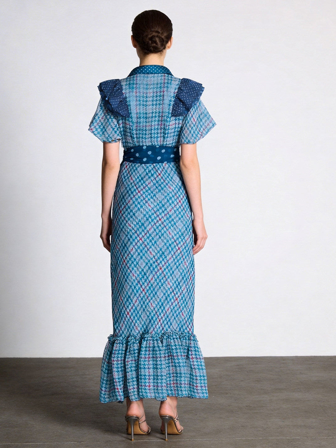 BLUE PLAID MIDI DRESS FOR WORK