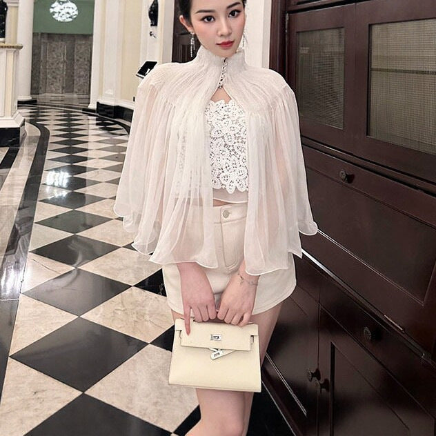 WHITE LACE CAMI & SHEER CHIFFON CAPELET SET