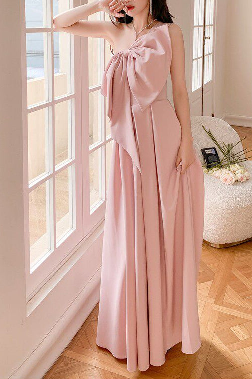 DOLORES OVERSIZED BOW STRAPLESS PINK MAXI DRESS
