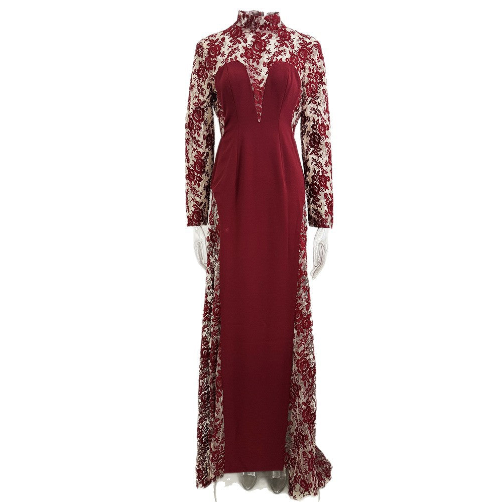 TRISTA MESH EMBROIDERY RED MAXI DRESS FOR EVENTS