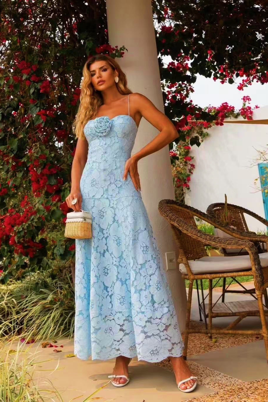 SAMANTHA BLUE HOLLOW OUT SLEEVELESS MAXI DRESS