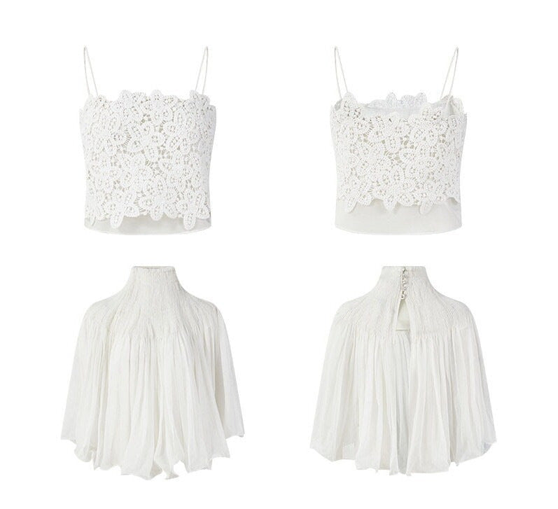 WHITE LACE CAMI & SHEER CHIFFON CAPELET SET