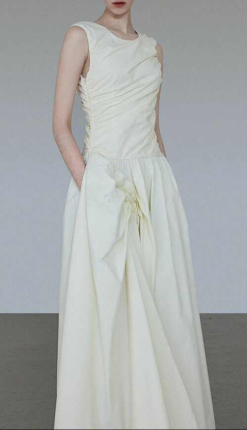 jenny ruched a-line sleeveless midi dress in apricot jenny ruched a-line sleeveless midi dress in apricot